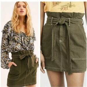 Free People Skirt Womens Size 4 Mini Army Green Splendor Boho Punk Goth Skirt